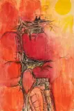 Red Landscape by Ernest Zobole, mixed media, sold Jul 2026