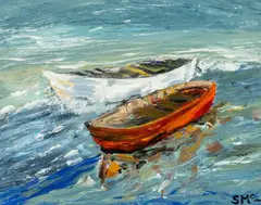 Two Boats, Porth Penrhyn by Sion McIntyre, acrylic on board, sold Jul 2026
