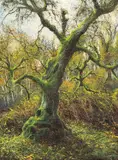 Coed Boch y by Gerald Dewsbury, oil on canvas board, sold Jul 2026
