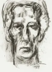 Attic Gallery label by Will Roberts, charcoal on paper, sold Jul 2026