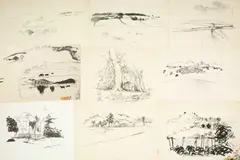 Nine ink drawings - Cardiganshire landscapes by John Elwyn, ink, sold Jul 2026
