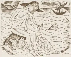 The Piping Fisherman by David Jones, etching, sold Jul 2026