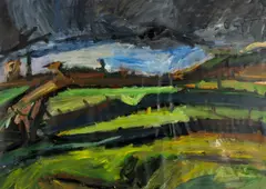 Green Fields, Wales by Peter Prendergast, mixed media on paper, offered Jul 2026