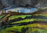 Green Fields, Wales by Peter Prendergast, mixed media on paper, offered Jul 2026