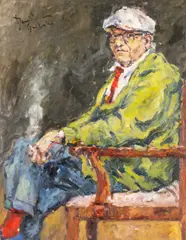 David Hockney RA by David Griffiths, oil on canvas, sold Jul 2026