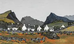 Welsh Hamlet in Snowdonia' on Albany Gallery label by David Barnes, oil on board, sold Jul 2026