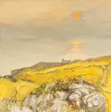 Entitled verso 'The Belfry by Audrey Hind, oil on board, sold Jul 2026