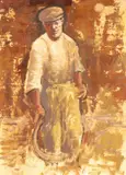 Man with Sickle by Aneurin Jones, mixed media, sold Jul 2026