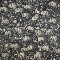 Carrying the Dead by Nick Evans, 1979, oil on board, offered Jul 2026