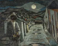 Untitled by John Elwyn, 1952, oil on board, sold Jul 2026
