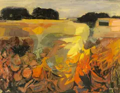 Field with Flowery Hedge by John Elwyn, gouache, sold Jul 2026