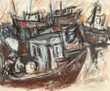 Fishing Boats by Mike Jones, pastel on paper, sold Jul 2026