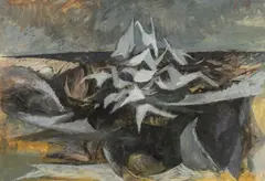 Seagulls on Waves by John Elwyn, 1955, gouache, sold Jul 2026