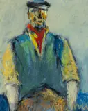 Man with a Red Scarf by Mike Jones, pastel on paper, sold Jul 2026