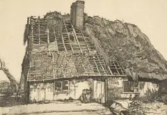 1924 etching on wove - thatched cottage by Graham Sutherland, etching, sold Jul 2026