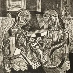 The Chess Players by Merlyn Evans, etching, sold Jul 2026