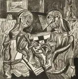 The Chess Players by Merlyn Evans, etching, sold Jul 2026