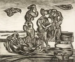 Tragic Group by Merlyn Evans, etching, sold Jul 2026
