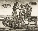 Tragic Group by Merlyn Evans, etching, sold Jul 2026