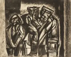 The Miners by Merlyn Evans, 1946, etching, sold Jul 2026
