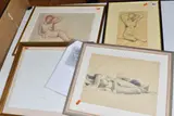 A nude female figure study by Josef Kalous, charcoal on paper, sold Oct 2024