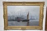 City harbour scene by Edward Henry Eugene Fletcher, oil on canvas, sold Oct 2024