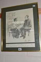 A humorous cartoon drawing by George Belcher, charcoal on paper, sold Oct 2024
