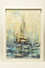 Blue waters by Gill Storr, mixed media on canvas, sold Oct 2024