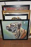 comprising a portrait of a Leopard and two portraits of Tigers, by Five Decorative Oils On Canvas, oil, sold Oct 2024