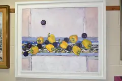 Plums and peppers by Richard John Croft, oil on canvas, sold Oct 2024