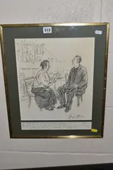 A humorous cartoon drawing by George Belcher, charcoal on paper, offered Oct 2024