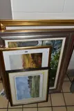 comprising an indistinctly signed oil on board of a Continental by Five Modern Paintings And Prints, oil on board, sold Aug 2024