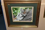A portrait of a tiger cub by Craig Roberts, mixed media on paper, sold Aug 2024