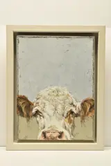 Peeking cow by Vicky Palmer, oil on canvas, sold Jul 2024