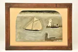 Schooner leaving harbour by Max Wildman, 2015, mixed media on card, sold Jul 2024