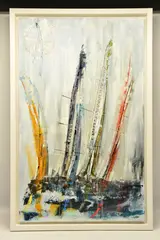 North east by Gill Storr, mixed media on canvas, sold Jul 2024