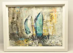 Choppy seas by Gill Storr, mixed media on board, sold Jun 2024