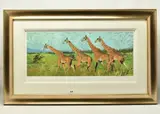 Four giraffes by Rolf Harris, print on paper, sold Jun 2024