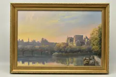A sunset view of paris and the river seine by Clive Madgwick, oil on canvas, sold Jun 2024