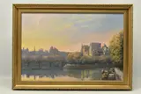 A sunset view of paris and the river seine by Clive Madgwick, oil on canvas, sold Jun 2024
