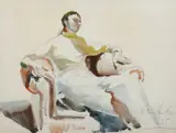 Portrait of a man seated in an armchair by Hector Whistler, Pencil and watercolour, sold Jun 2024