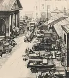 Covent Garden Signed and dated - ROWLAND HILDER - 37 by Rowland Hilder, Charcoal heightened with white, sold Jun 2024