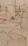Canada Dock by Leonard Campbell Taylor, Pen and ink, and watercolour, sold Jun 2024