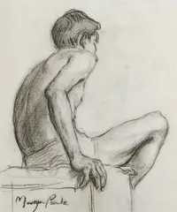 Study of a young man seen from behind Signed Mervyn Peake by Mervyn Peake, Charcoal, sold Jun 2024
