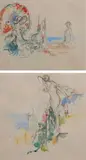 Study of an elegant lady and gentleman on the beach by Charles Robinson, pencil and watercolour, sold Jun 2024