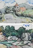 Landscape with a church by Ernest Archibald Taylor, watercolour, sold Jun 2024