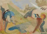 Figures in a landscape Signed and inscribed Ray/Bach by Ray Howard-Jones, Pencil and gouache, sold Jun 2024