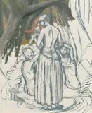 Bathsheba with two attendants Oil and by Charles Mahoney, Oil and pencil on paper, sold Jun 2024