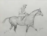Mon Plaisir with jockey up Signed P by Peter Curling, Pencil, sold Jun 2024