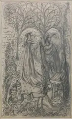 The Enchanted Island Pencil and coloured chalks by Hector Whistler, Pencil and coloured chalks, within pencil framing lines, sold Jun 2024